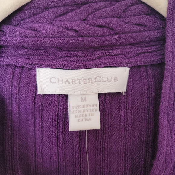 Charter Club Sweater Womens M Medium Purple Long Sleeve Pullover V-Neck Cable - Picture 6 of 6